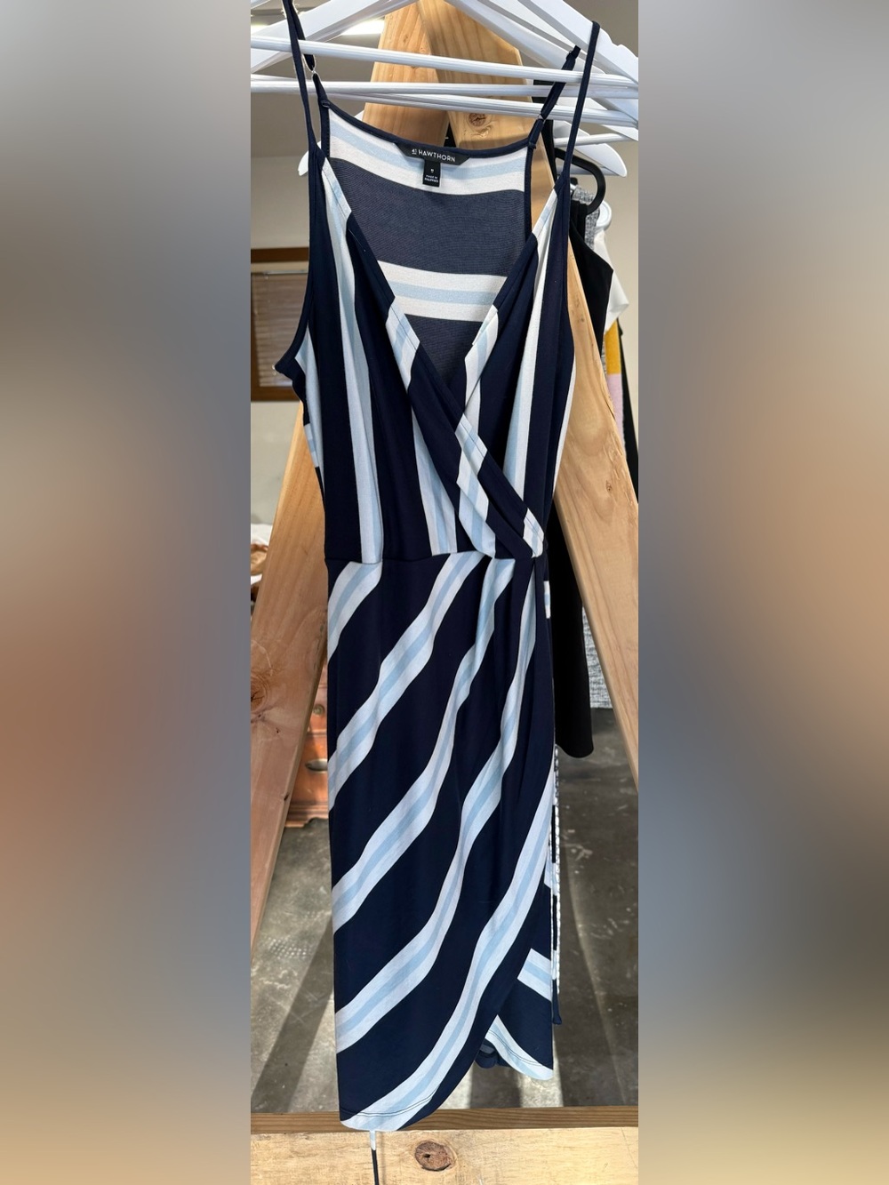 41 Hawthorn Navy and White Striped Wrap Midi Dress